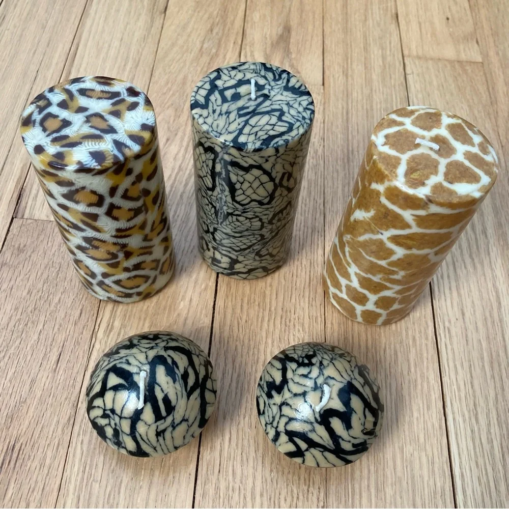 Unscented Animal Print Candles (5) 3 Pillars and 2 mini domes
